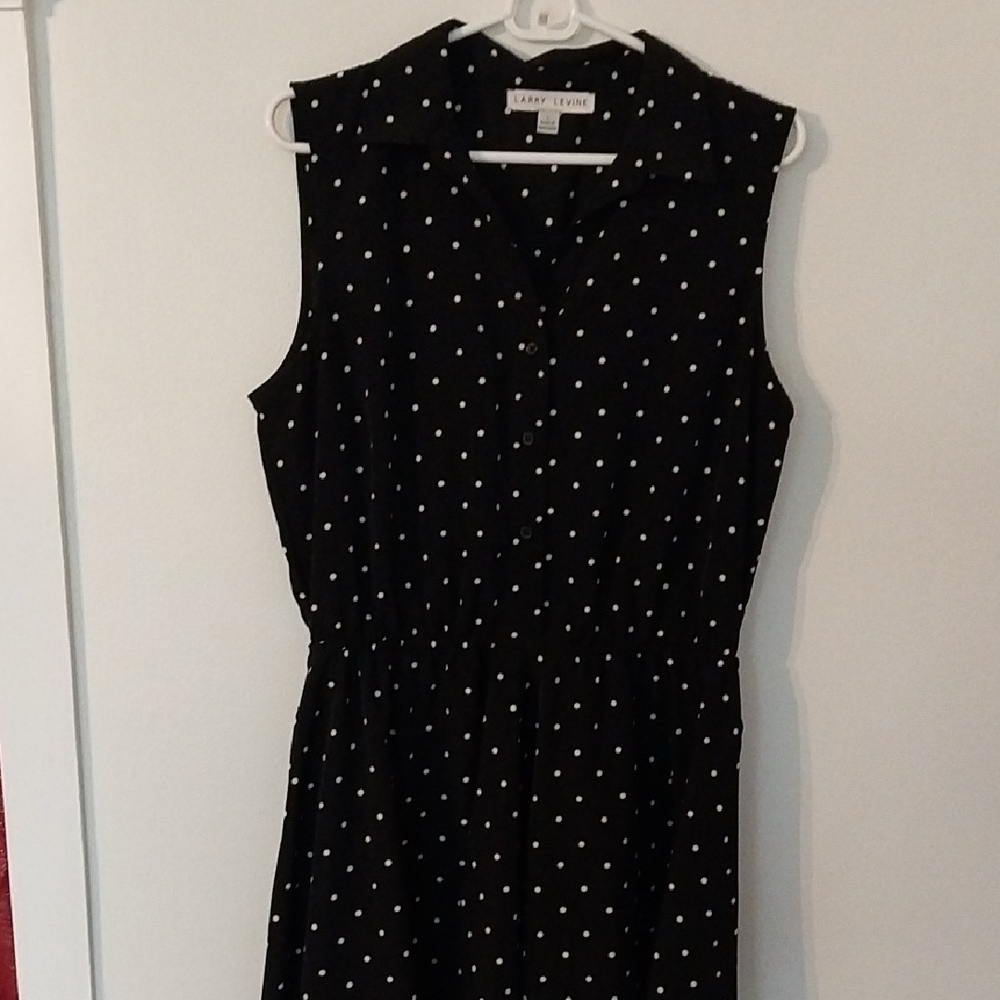 Larry Levine Black and White Polka Dot Midi Dress